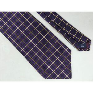 POLO RALPH LAUREN SILK TIE PURPLE YELLOW GREEN SATIN JACQUARD PLAID 4" X 57"